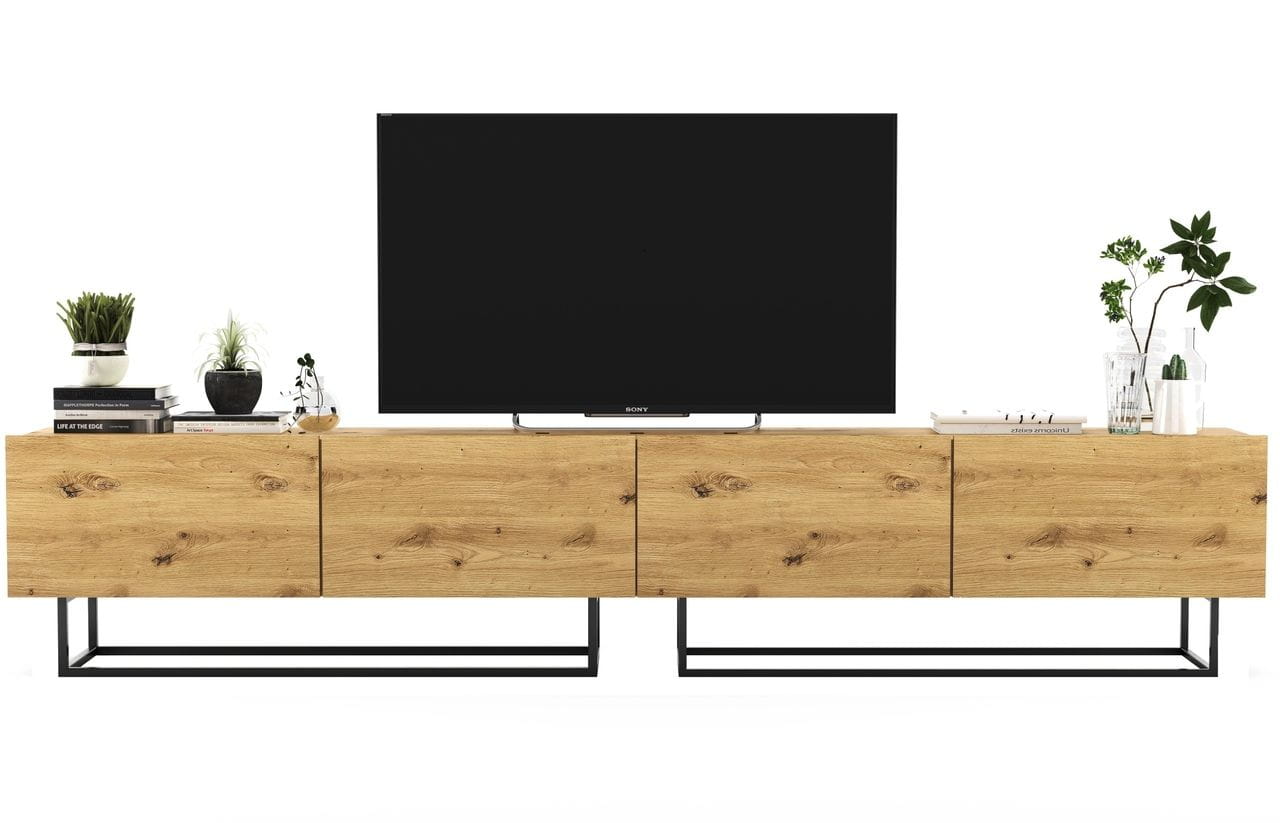 Szafka RTV, stojąca, loft, industrialna, SANO, 240x35x46 cm, dąb artisan, mat | TYLETEGOTU