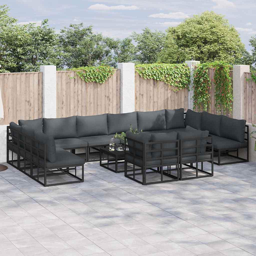 Zestaw Sof na Ogród z poduszką 12 pcs Czarny Aluminium vidaXL