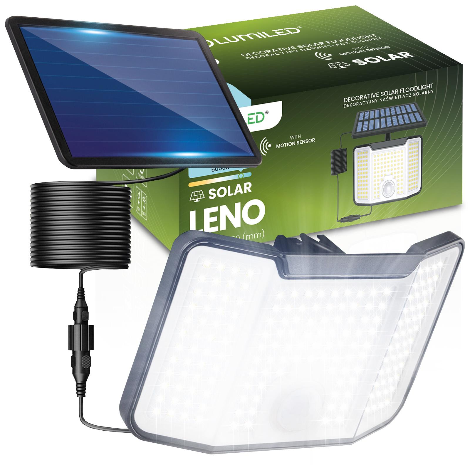 Naświetlacz Solarny Lampa Elewacyjna LED 6000K Zimna biel IP44 Czujnik Ruchu i Zmierzchu LENO LUMILED