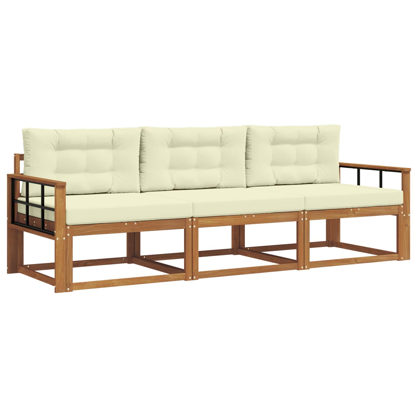 Sofa Ogrodowa Modułowa 3-Osobowa Drewniana z Kremowymi Poduszkami na Taras