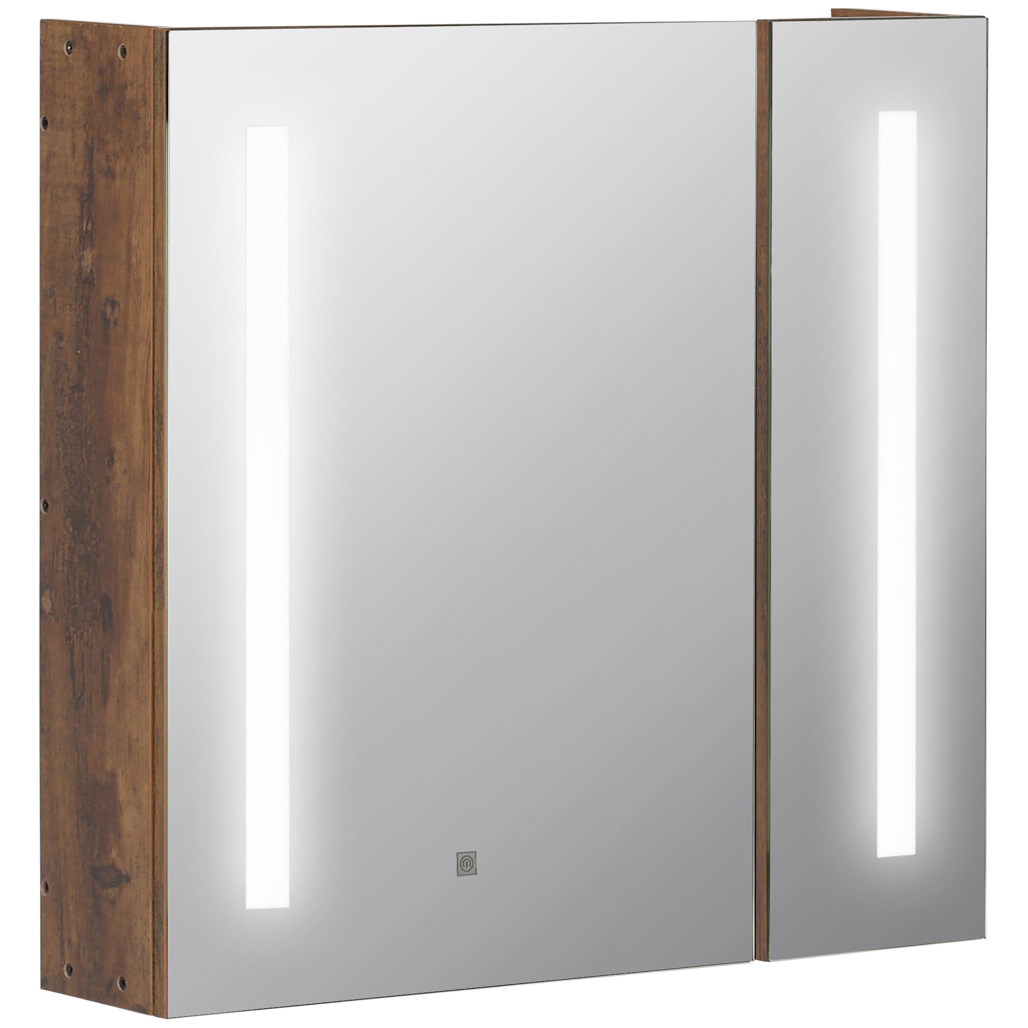 Lustro łazienkowe z regulowanym oświetleniem LED, 2 drzwi i regulowaną półką, 70 x 15 x 65 cm, brązowe