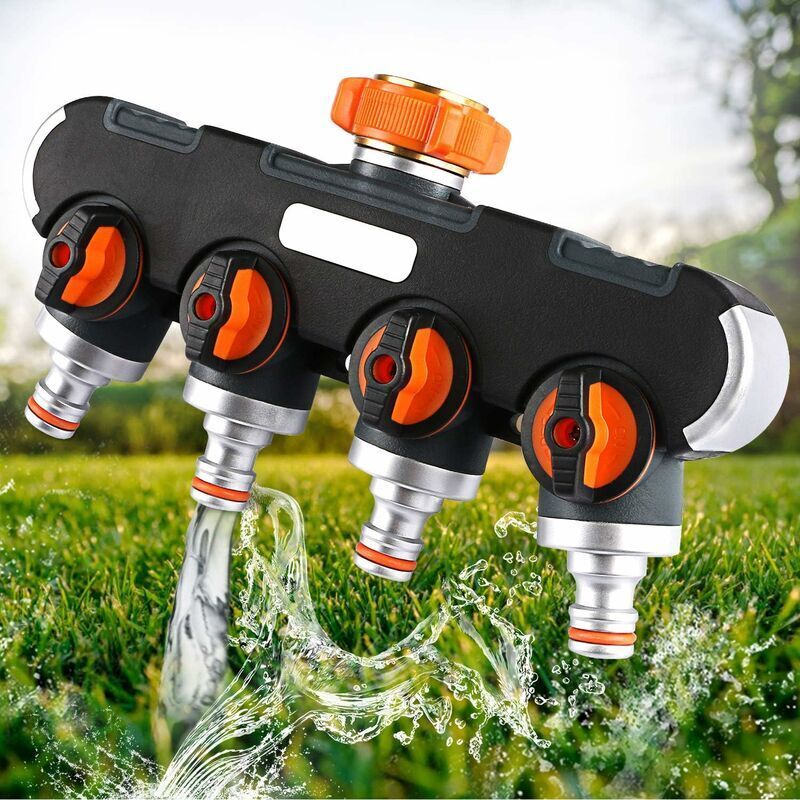 4-drożny dystrybutor wody, zraszacz wężowy, regulowany i blokowany przepływ wody, dozownik do nawadniania ogrodu (gwint europejski 3/4"), 433 g
