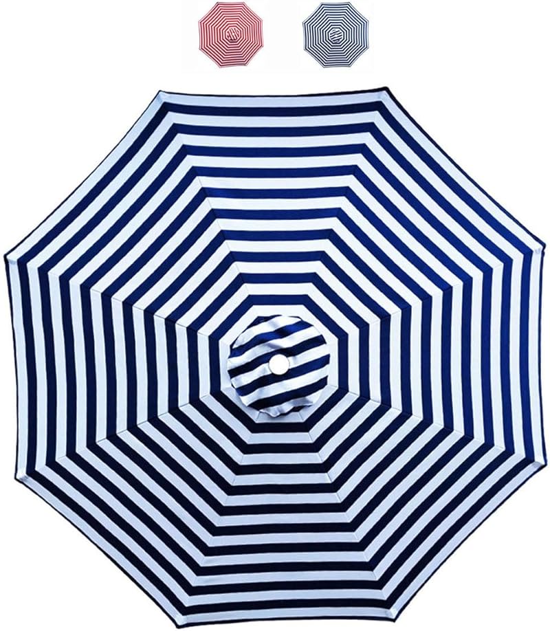 Pokrowiec na parasol ogrodowy, 8 żeber, 3 m, wodoodporny, odporny na promieniowanie UV, płótno zamienne, niebiesko-białe paski