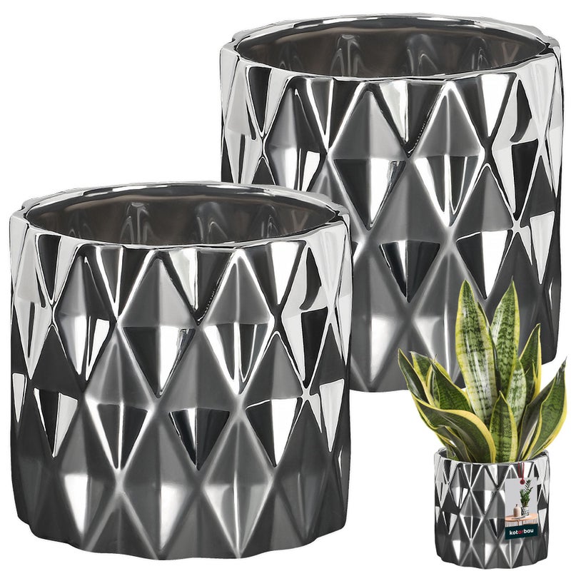 2x doniczka ceramiczna donica osłona cylinder czarna ozdobna kwiaty rośliny - KOTARBAU