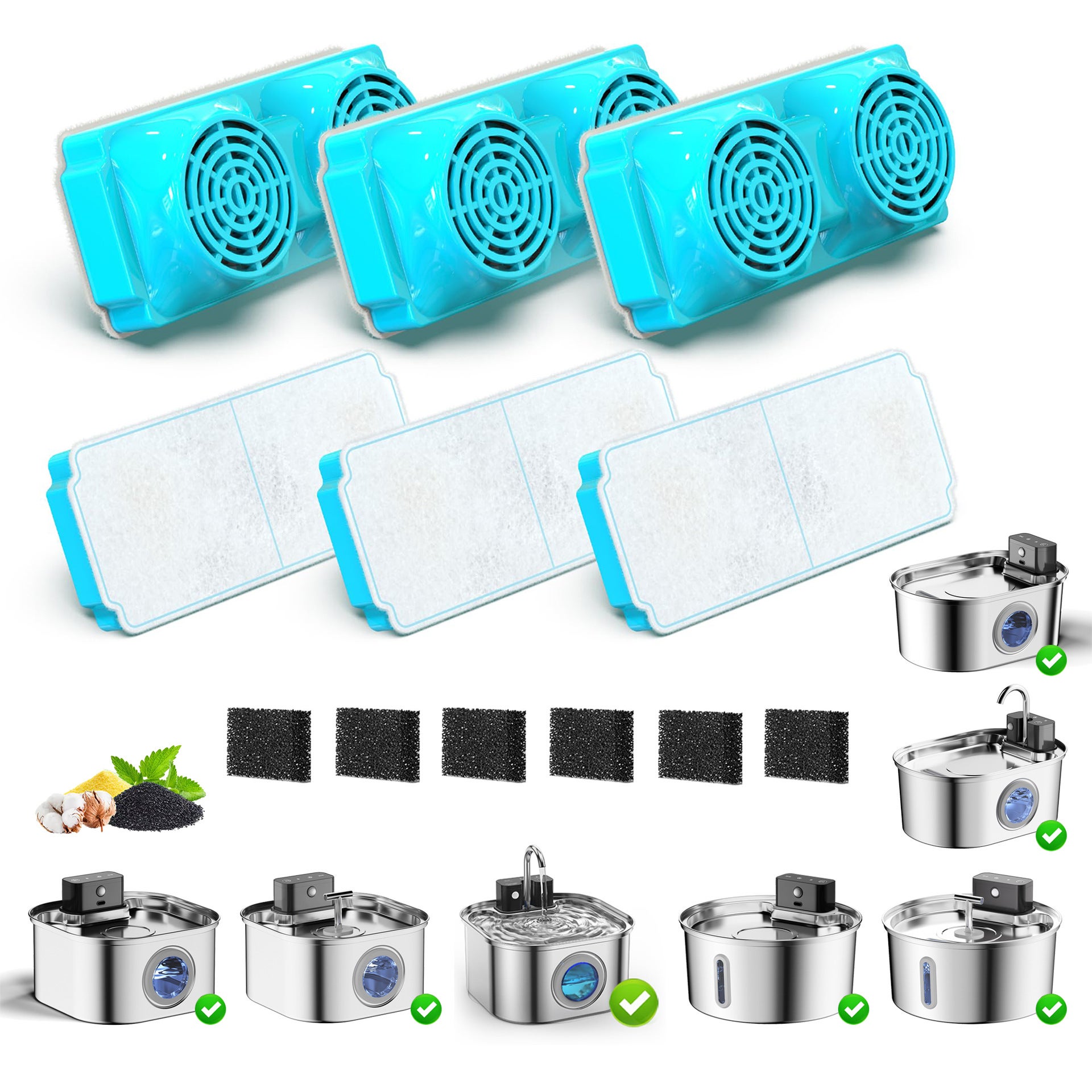 Filtr do fontanny wody dla kota, 12 szt., do fontanny INOX 3,2L, 6 węglowych i 6 piankowych