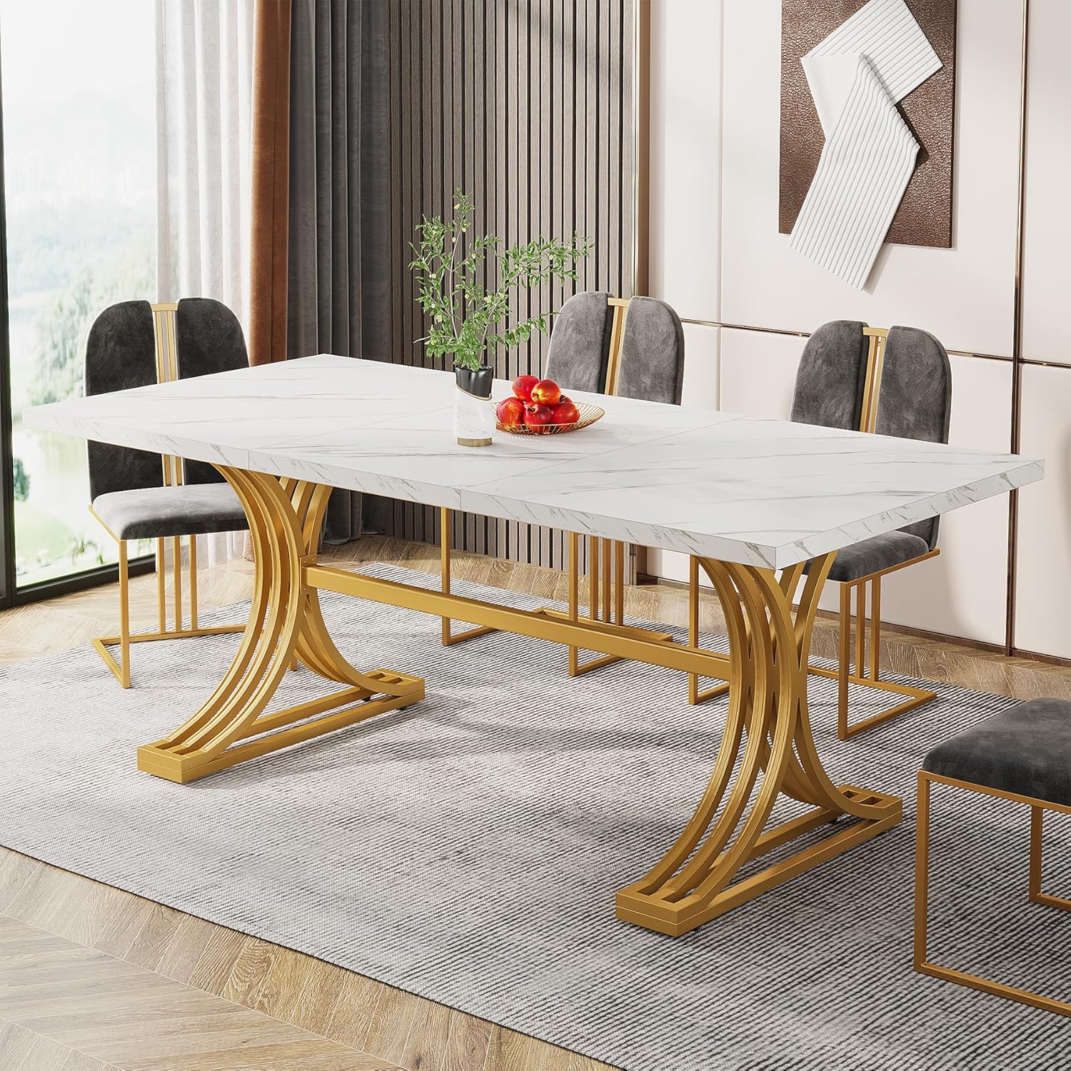 Tribesigns Stół jadalny dla 4-6 osób, 160 x 80 cm, nowoczesny stół kuchenny z blatem z imitacji marmuru