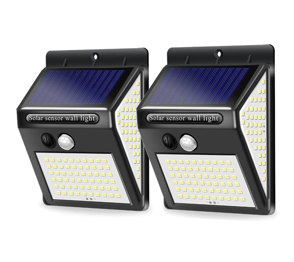 Zestaw 2 lamp solarnych do użytku na zewnątrz, 140 diod LED, z czujnikiem ruchu, szeroki kąt świecenia 300°, wodoodporność IP6