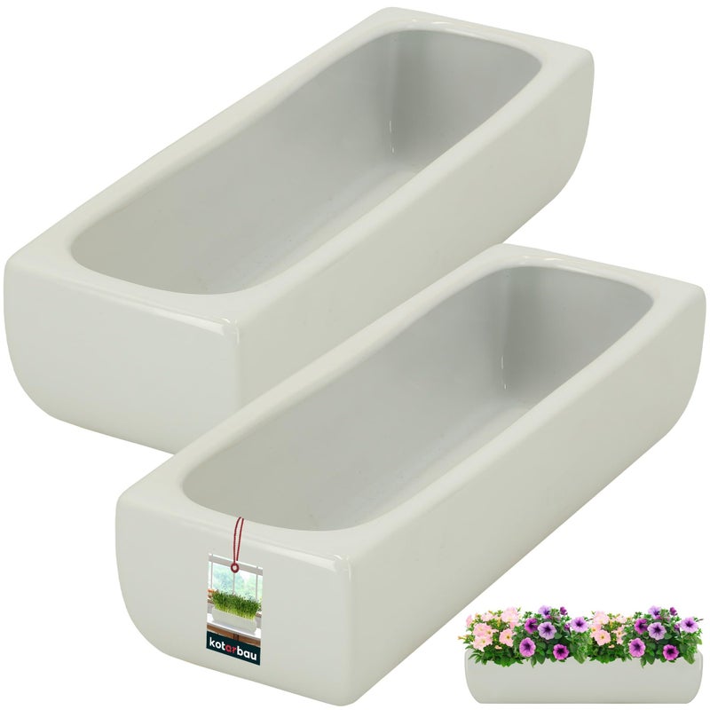 2x doniczka donica ceramiczna szkliwiona biała podłużna kwiaty rośliny 31cm - KOTARBAU