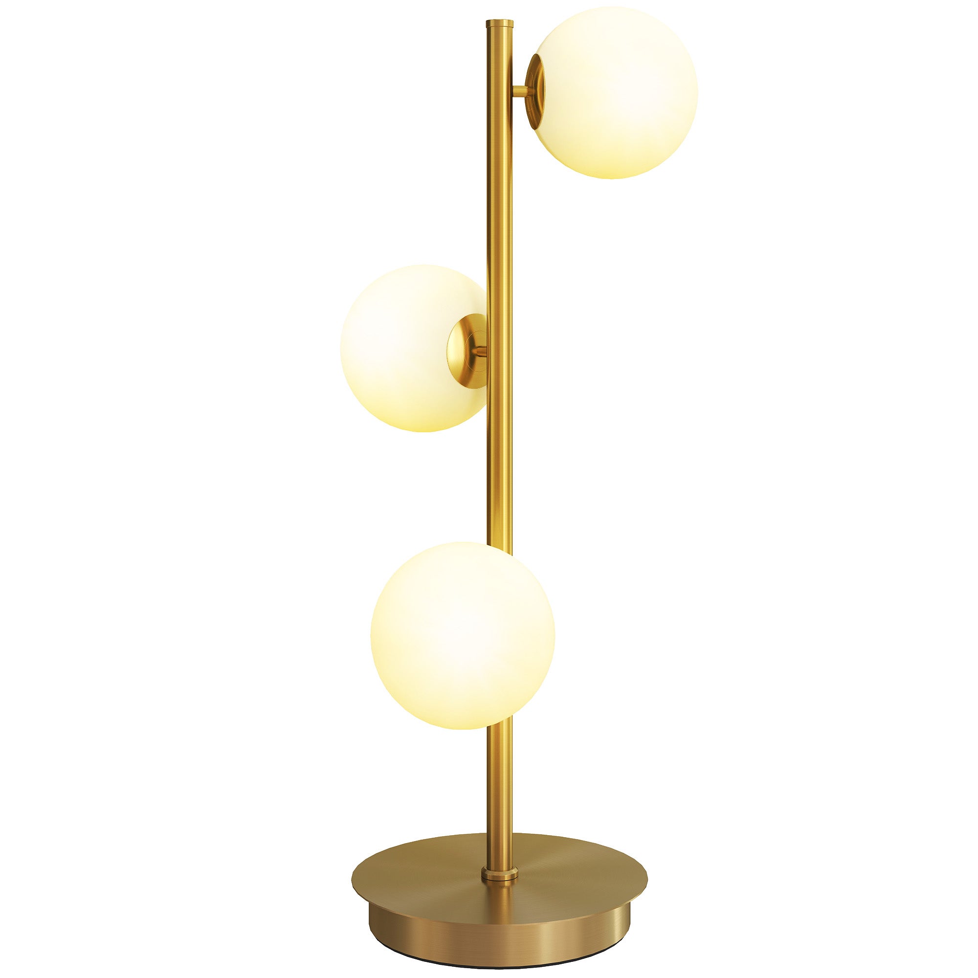 Lampa stołowa z 3 kloszami w kształcie kuli, ze stabilną podstawą ze stali, oprawkami G9, 24 x 24 x 53 cm, mosiądz