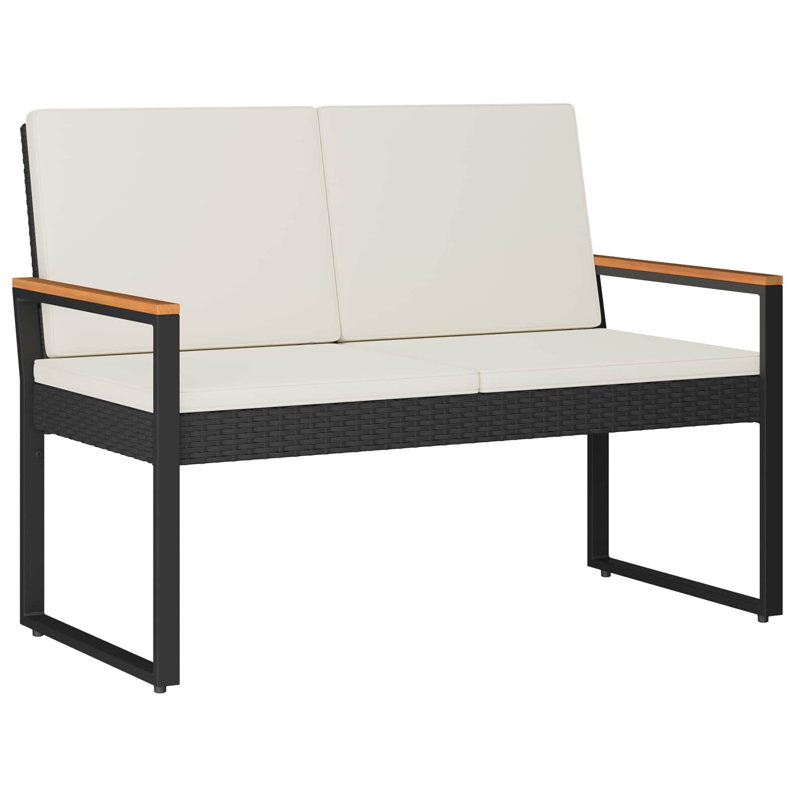 Ławka Ogrodowa 2-Osobowa 107 cm z Oparciem Czarno-Ecru