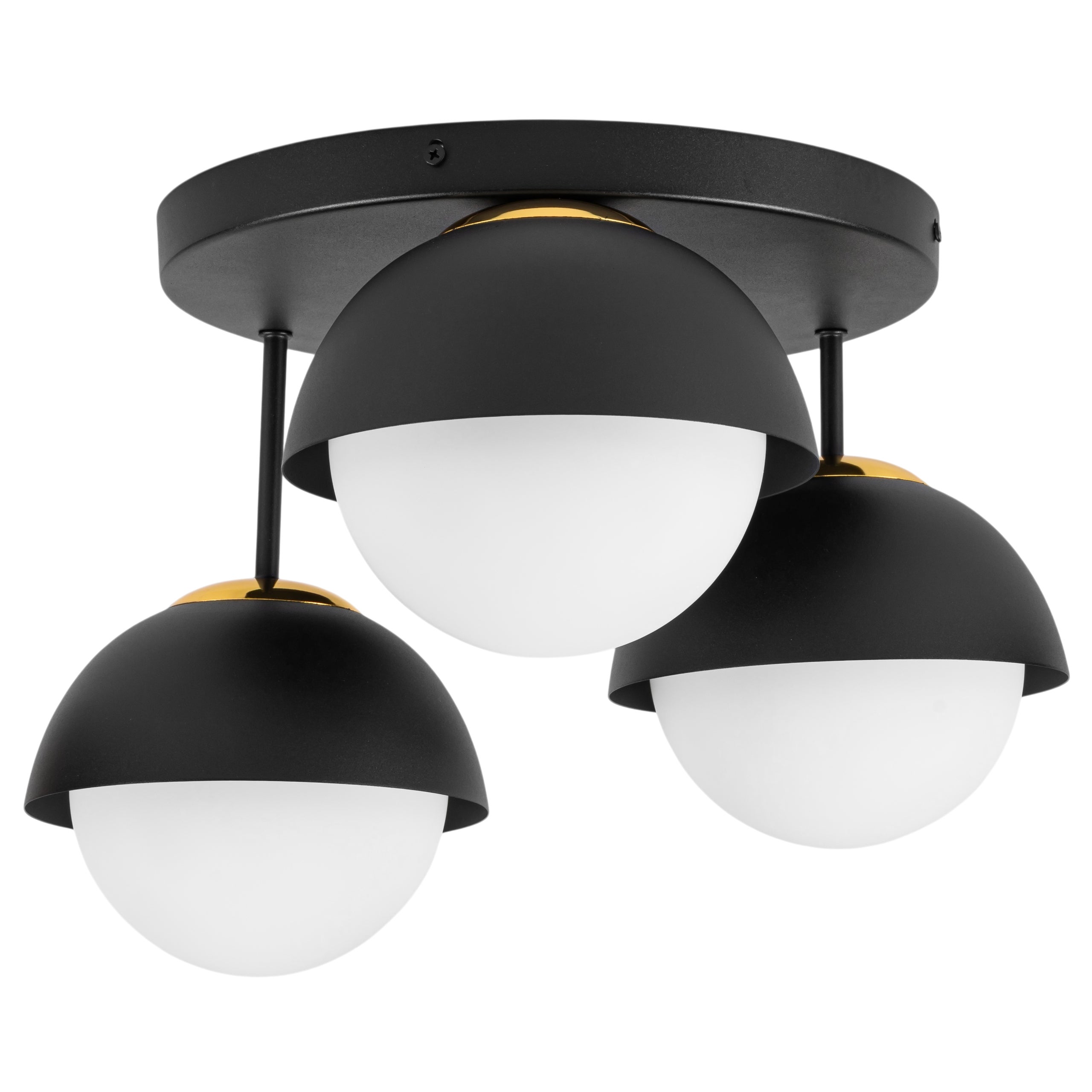 Lampa sufitowa Żyrandol Plafon Złota Czarna Nowoczesna Kula LOFT 3x E27 Mleczne klosze 15cm POTRÓJNA do Salonu - LEDHOFF