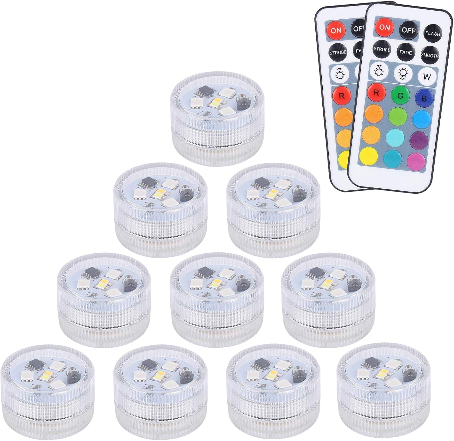 10 sztuk miniaturowych zanurzalnych lampek LED, wodoodporne, wielokolorowe, podwodne lampki ALED LIGHT RGB, świeczki LED z 2 pilotami do basenu