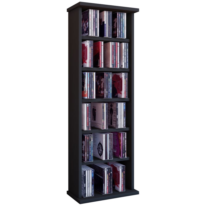 VCM Płyta CD / DVD Media Shelf Vostan Czarny H. 92 x B. 31 x T. 18 cm