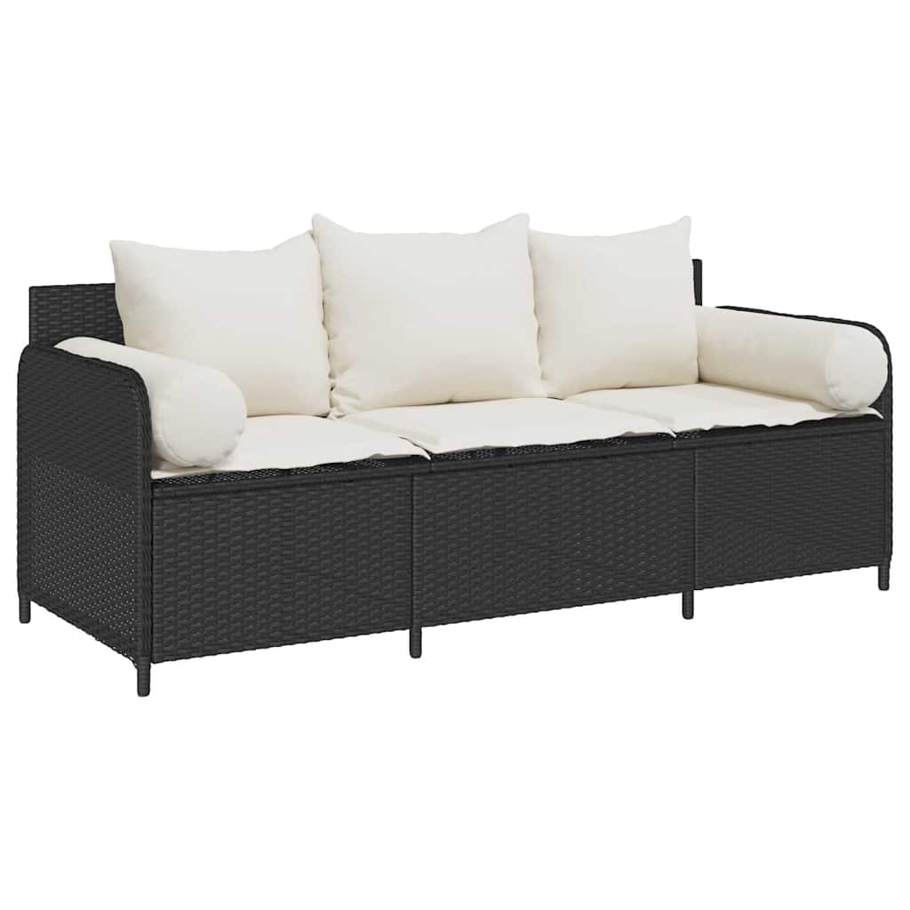 Sofa Ogrodowa Stalowa Czarna z Poduszkami Kremowymi