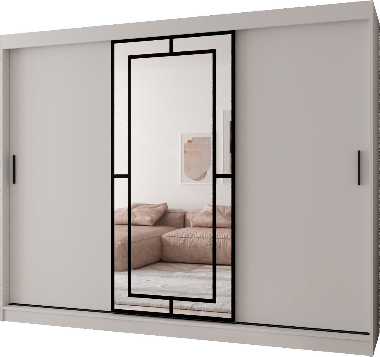 Szafa przesuwna z lustrem MODENA 250 x 62 x 200 biały + u. czarny