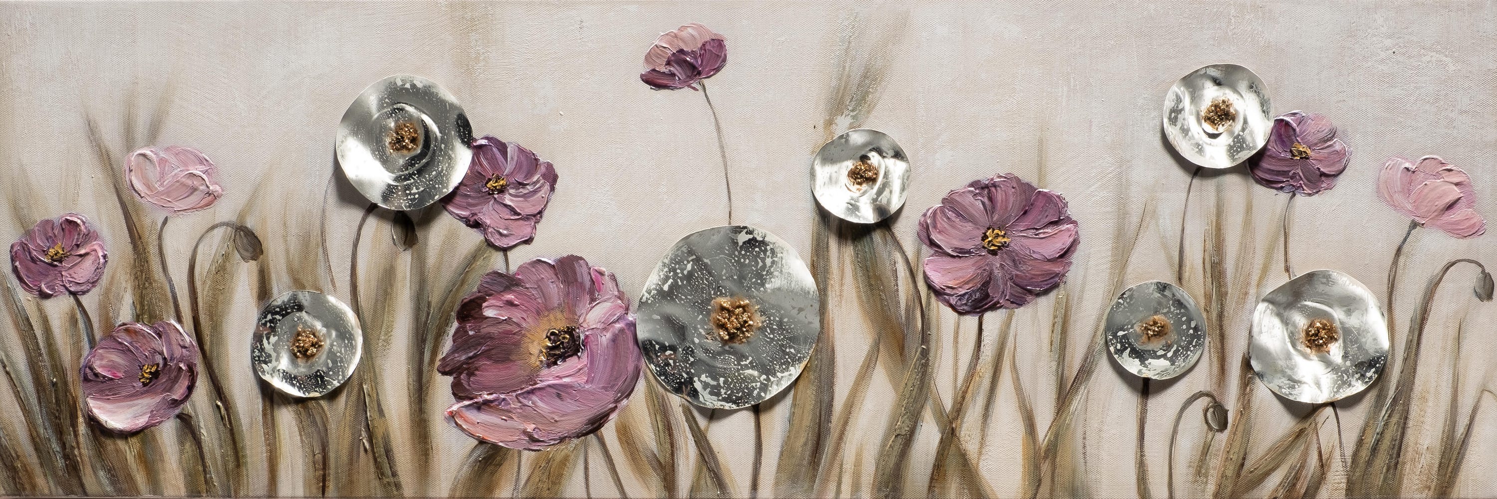 Obraz bez ramy Abstrakcyjny prostokątny 90 x 30 cm. Płótno Flores Met 2 wielokolorowy