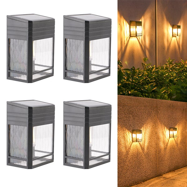 4 sztuki retro LED światło solarne zewnętrzne, wodoodporna lampa ścienna solarna, lampa ścienna z tungstenu, ciepłe światło.
