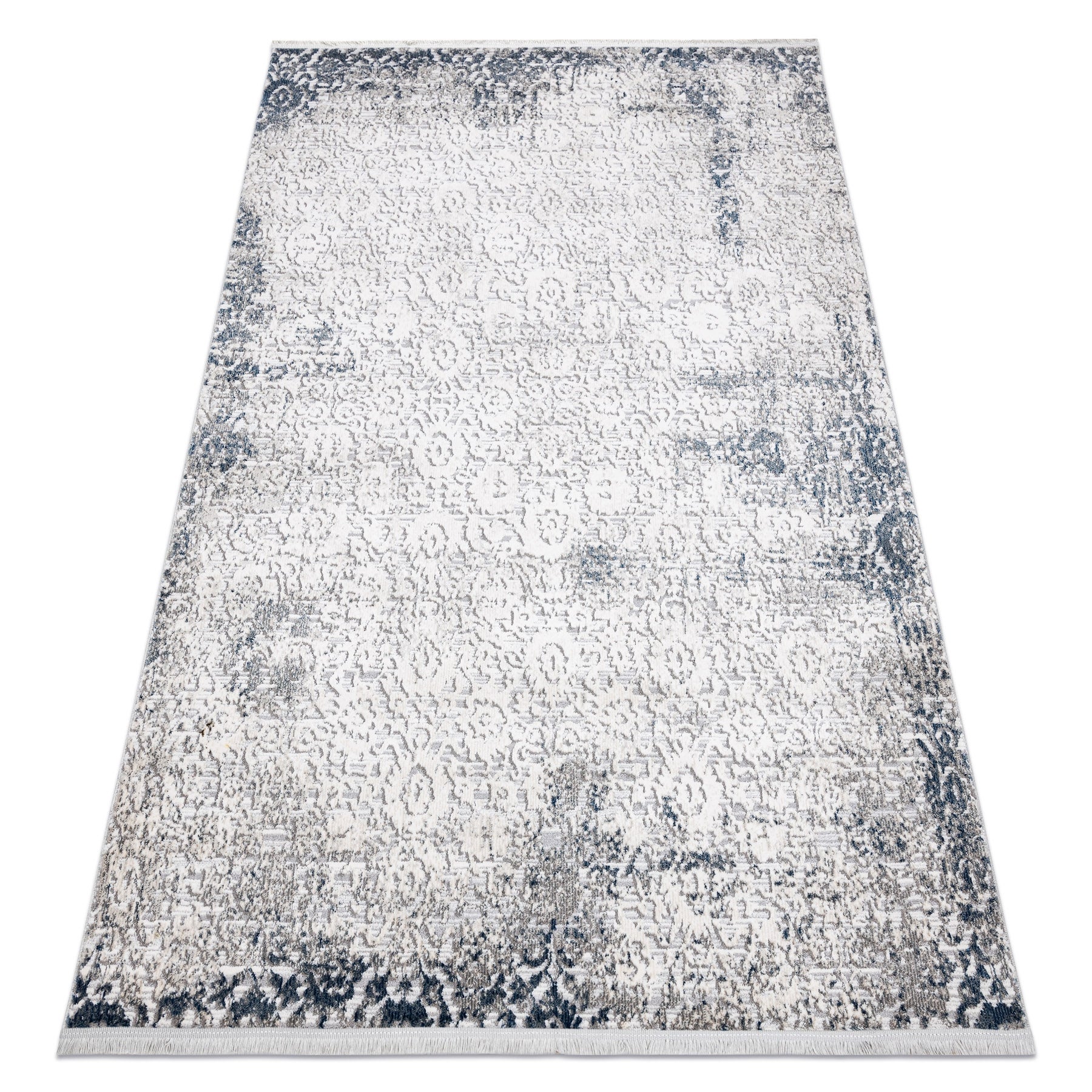 Dywan REBEC nowoczesny frędzle 51172A - dwa poziomy runa krem / granat 240x330 cm
