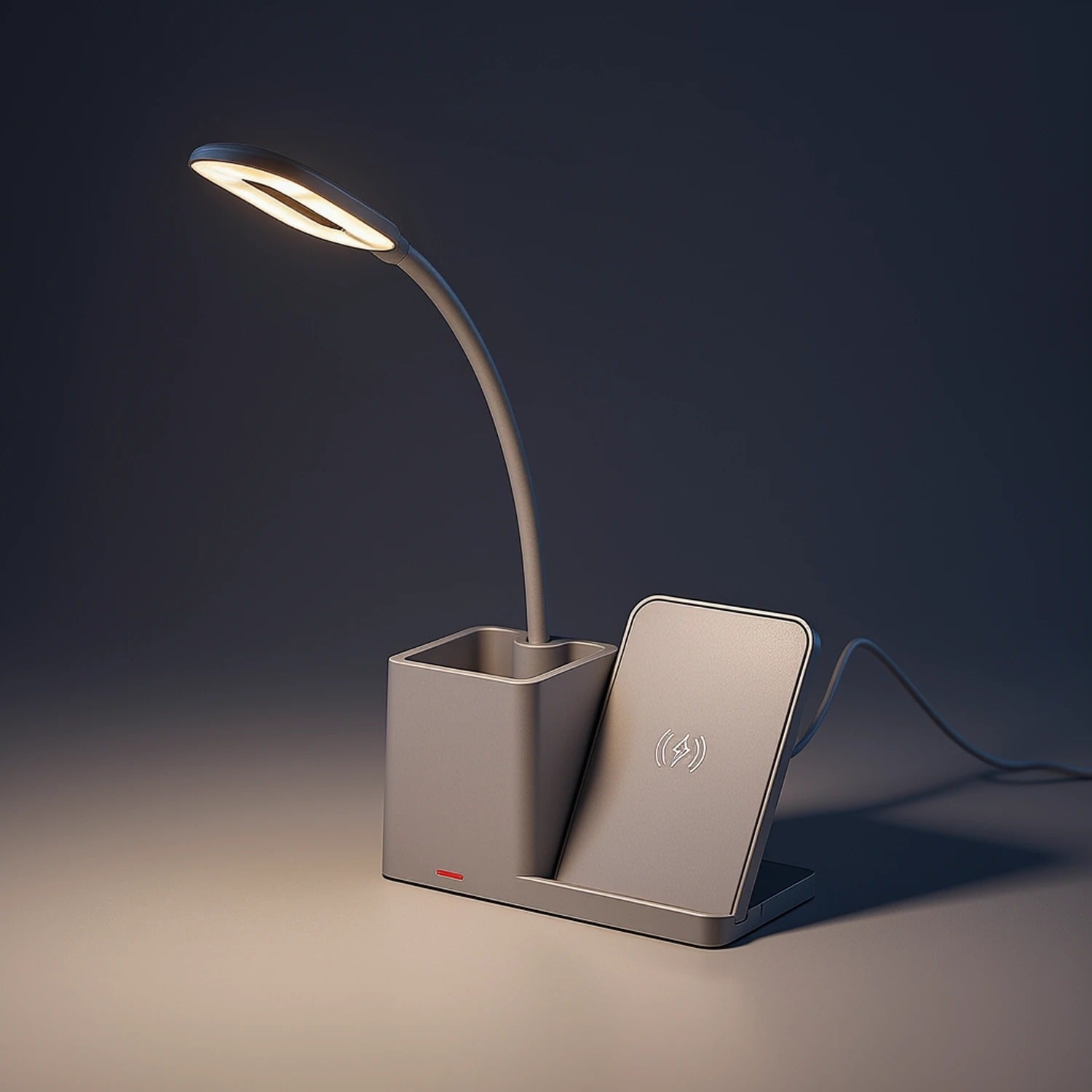 Lampka biurkowa nowoczesna biała regulowana z uchwytem na długopis i smartfona do biura ściemnialna zmienna barwa LED 4W USB CERIE Rabalux