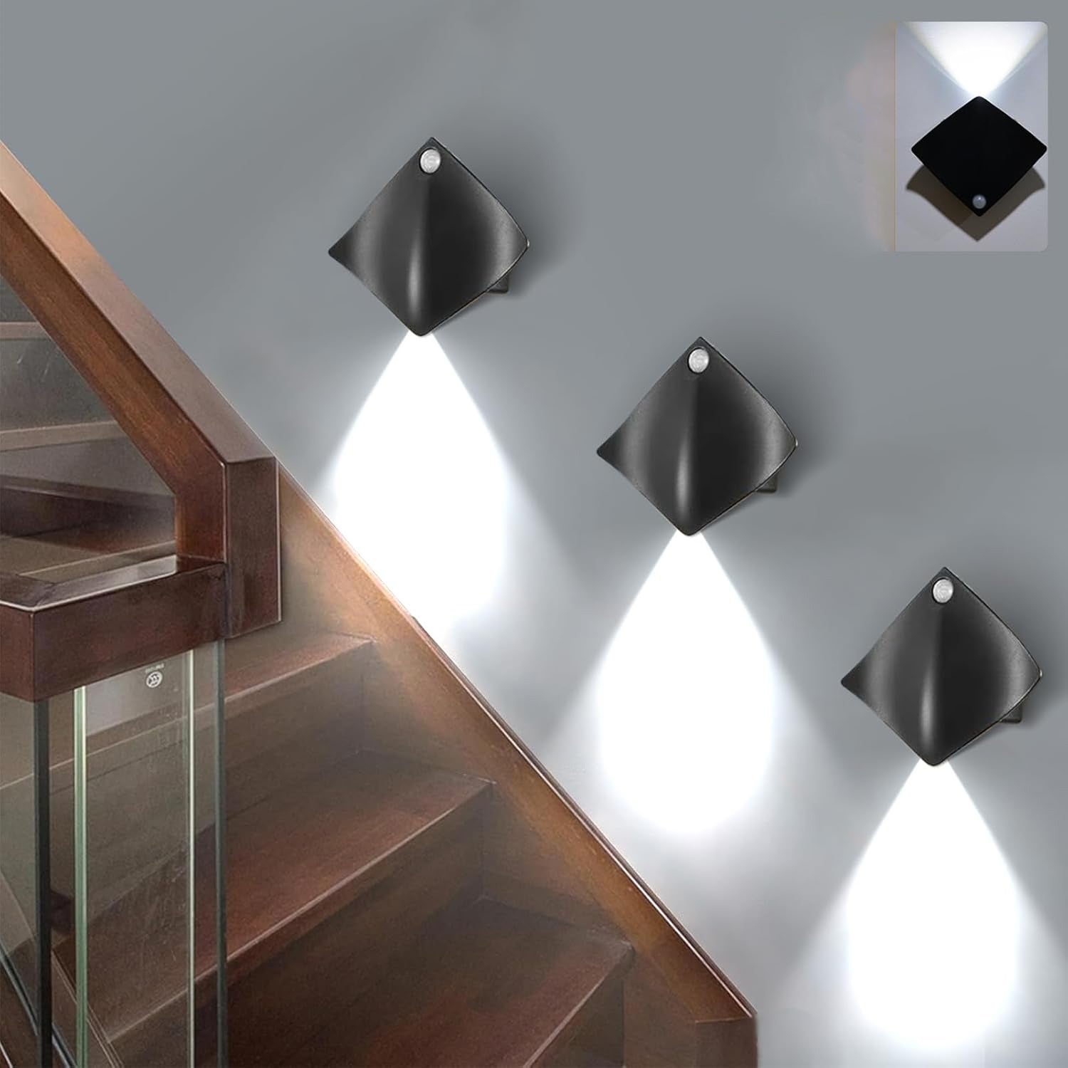 Zestaw 3 bezprzewodowych lamp ściennych, lampa z czujnikiem ruchu działająca 24 godziny, magnetyczna lampa ścienna LED, ładowalna lampka nocna