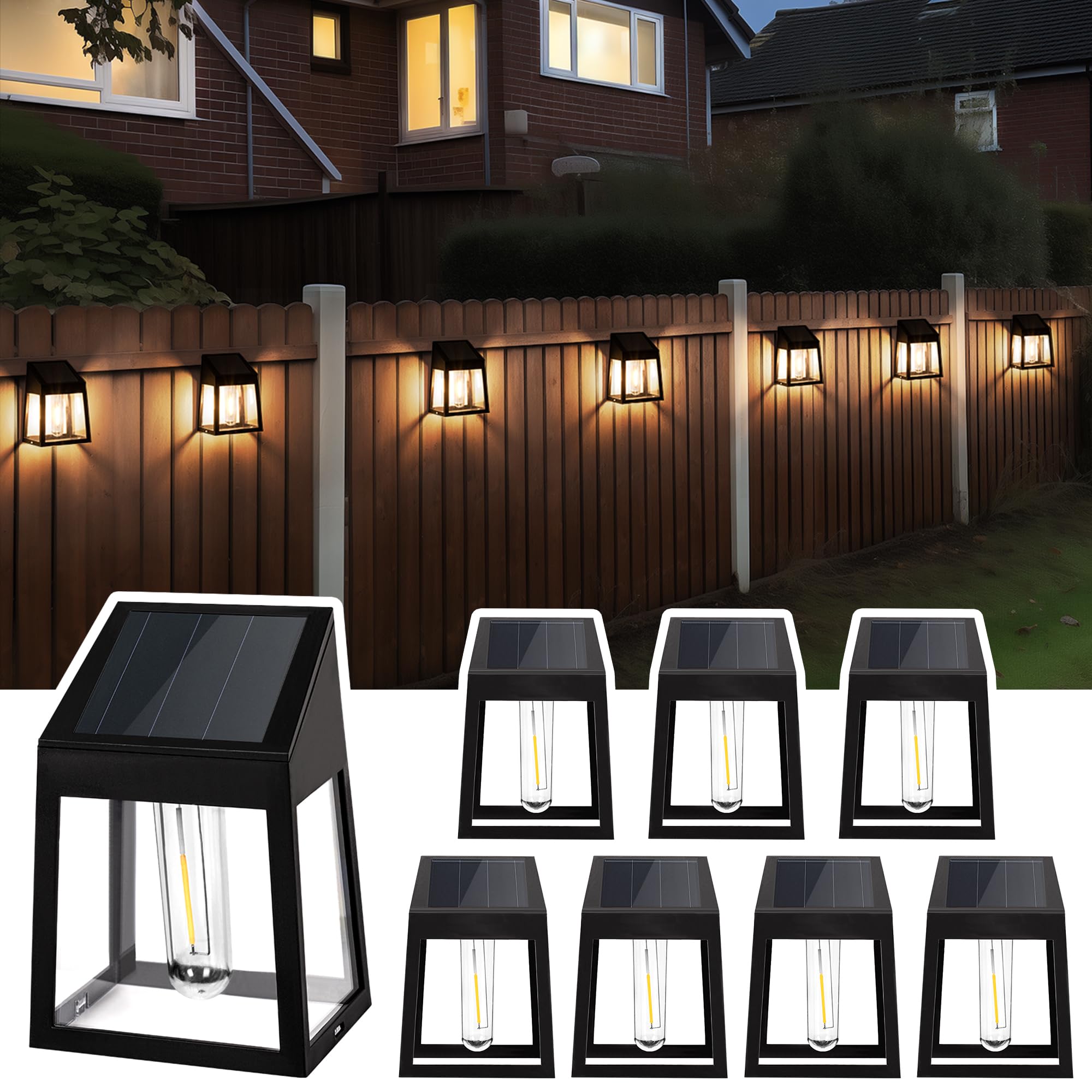 Zestaw 8 lamp solarnych IP44, auto zmierzch-świt, tungsten, do użytku zewnętrznego.