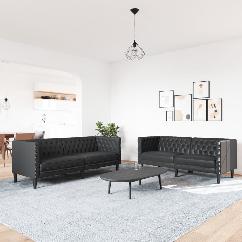 2-cz. zestaw wypoczynkowy Chesterfield, czarny, sztuczna skóra