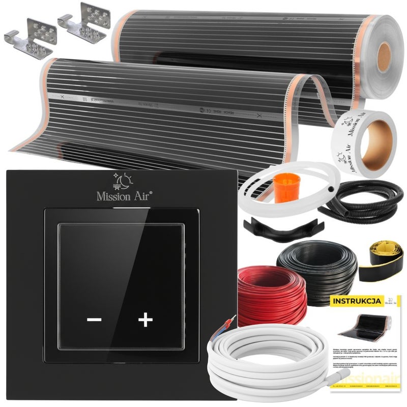Zestaw folii grzewczych na podczerwień IR SILVER 160W 16m²,szer.100cm + Aries LCD Czarny