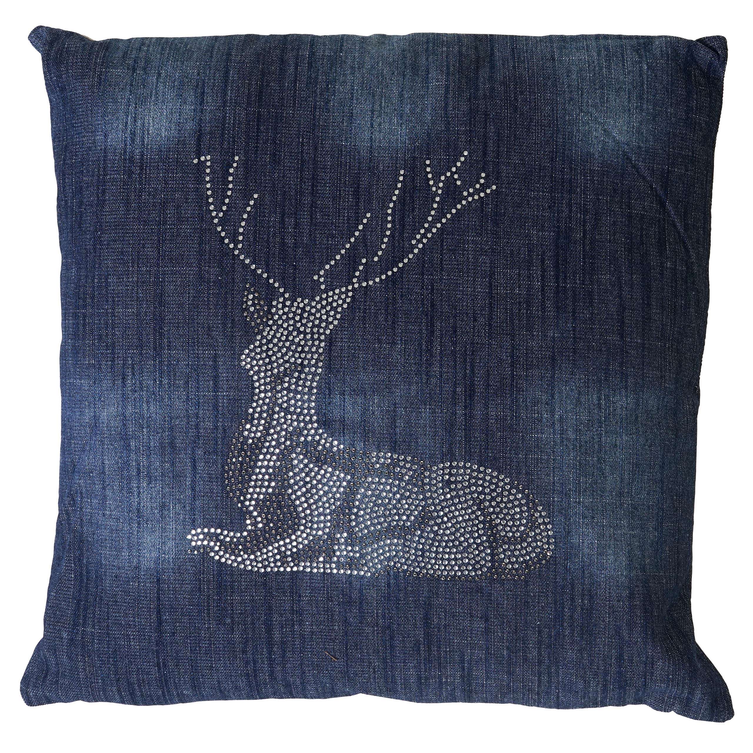 Poduszka dekoracyjna jeleń, poduszka na sofę poduszka dekoracyjna z wypełnieniem, niebieskie brokatowe kamienie 45x45cm