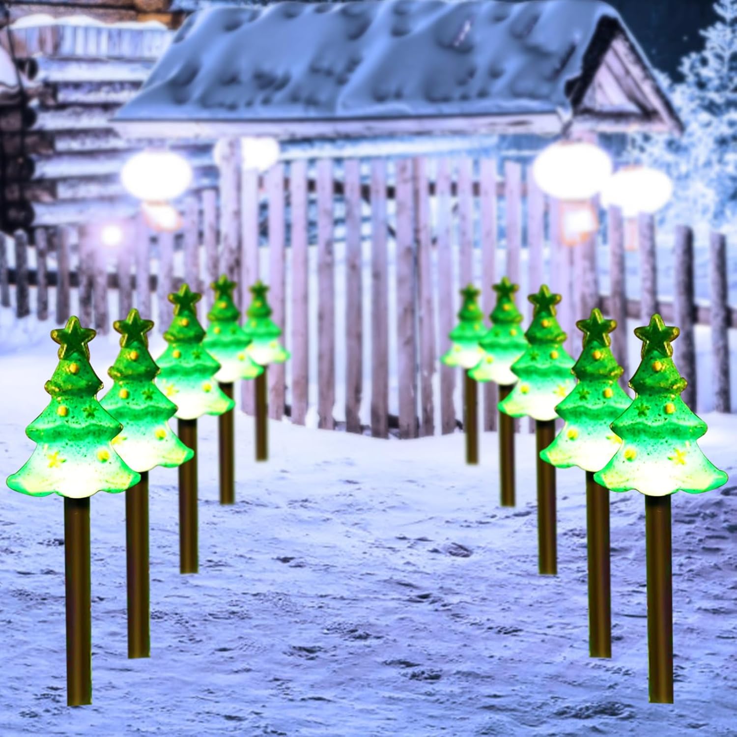 Świąteczne lampki choinkowe zasilane energią słoneczną – ładowane energią słoneczną – do ścieżek zewnętrznych itp. – choinki, opakowanie 10 sztuk