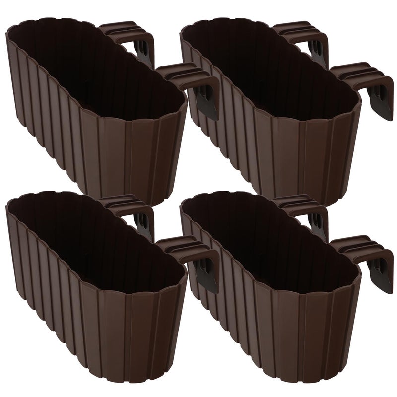 Doniczka Balkonowa na Balustradę - 40 x 15 x 15 cm - Skrzynka Plastikowa na Balkon - Owalna - Rustykalna - Brązowa - Zestaw 4 SZT KOTARBAU