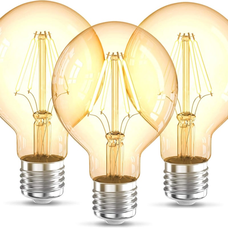 Zestaw 3 żarówek LED Edison retro BKLicht G80 I E27, 4 W, ciepłe białe światło 2 200 K, jasność 320 lm, żarówka z żarnikiem retro