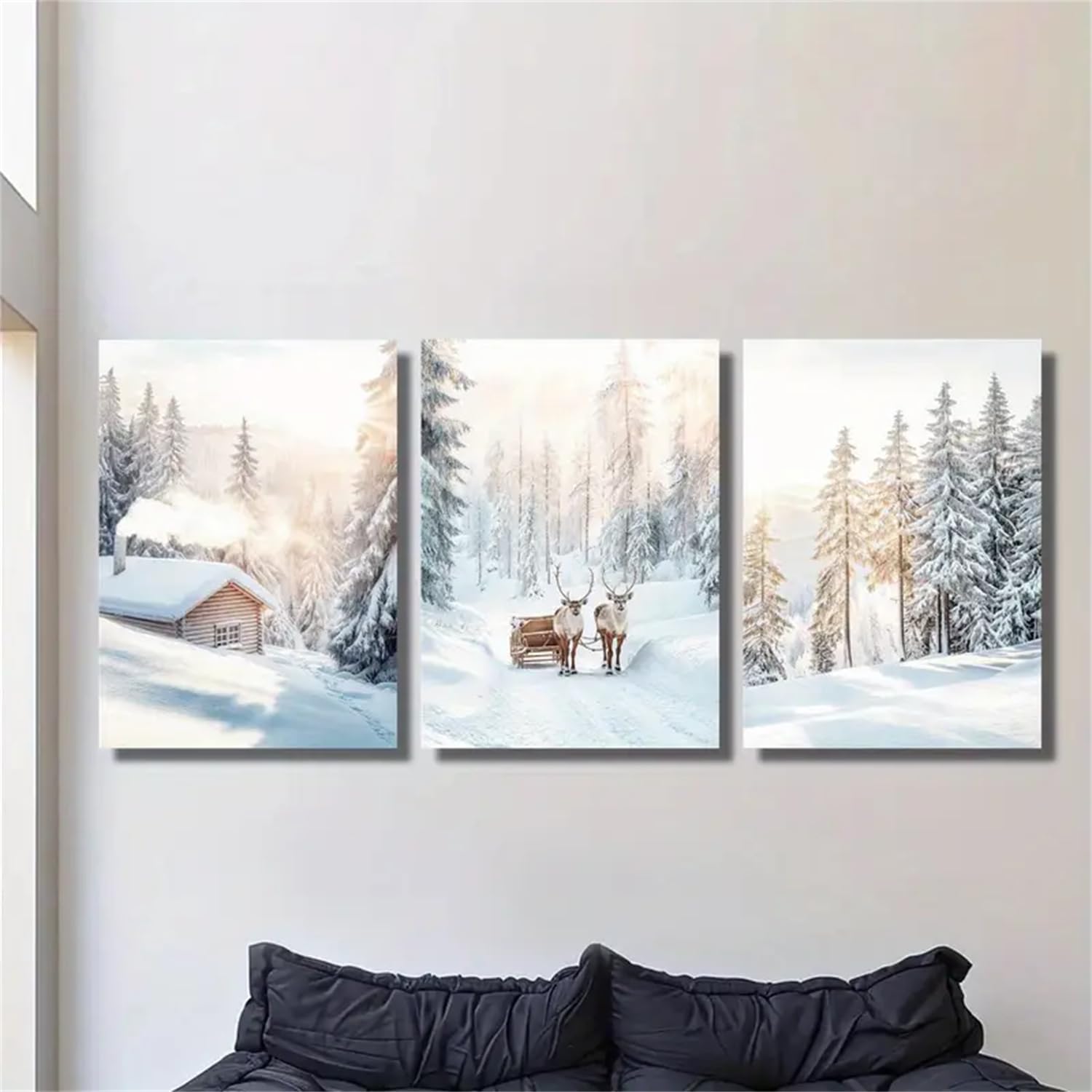 Zestaw 3 plakatów – Biały – Zima – Śnieg – Grafika ścienna do salonu – Nowoczesne wydruki na płótnie – Dekoracja ścienna – Bez ramy – 30 x 40 cm