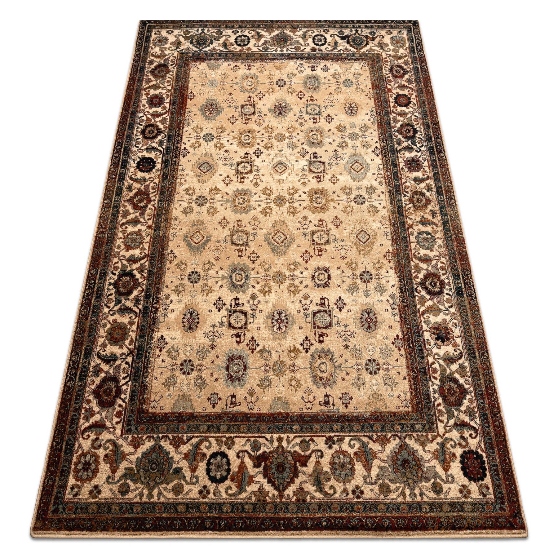 Dywan wełniany OMEGA AVILA Ornament, ramka piasek beż 170x235 cm