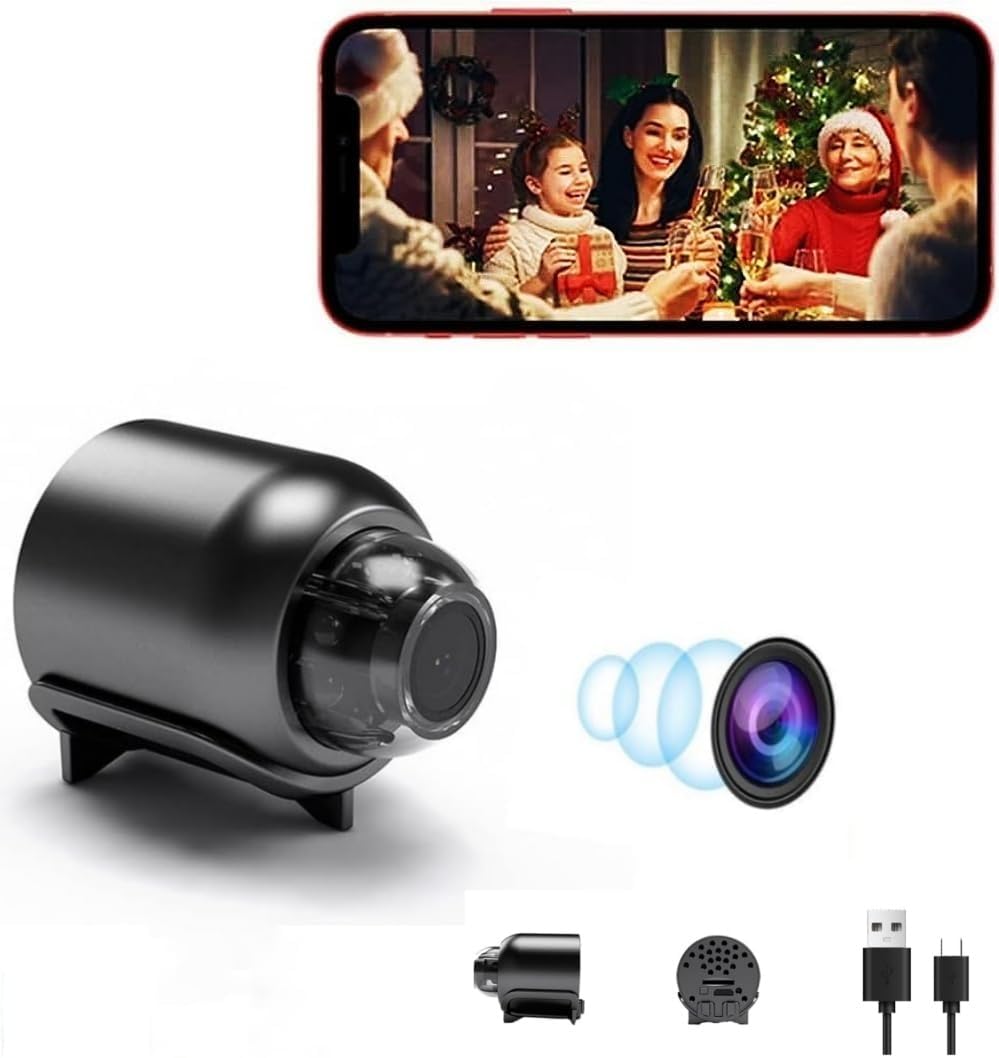 Miniaturowa ukryta kamera HD 1080p – mała, przenośna kamera niania z funkcją widzenia w nocy – ukryta kamera bezpieczeństwa do domu/biura/wnętrz/zewn