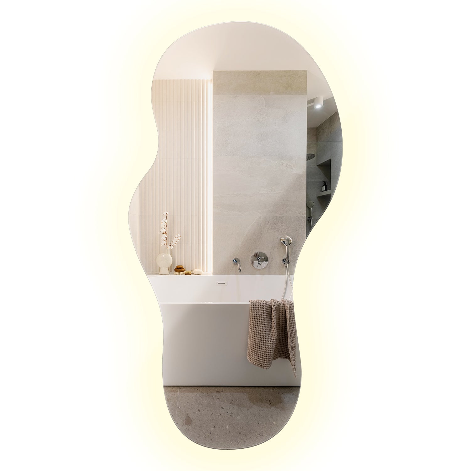 Lustro LED nieregularne 4000K - minimalistyczny styl, naturalna forma, neutralne podświetlenie 45x90 - Tulup