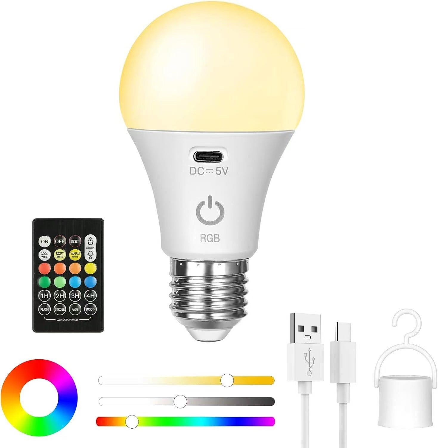 Żarówki akumulatorowe z baterią - Żarówka akumulatorowa z pilotem - E27 USB 7W - 3 kolory ściemnialne