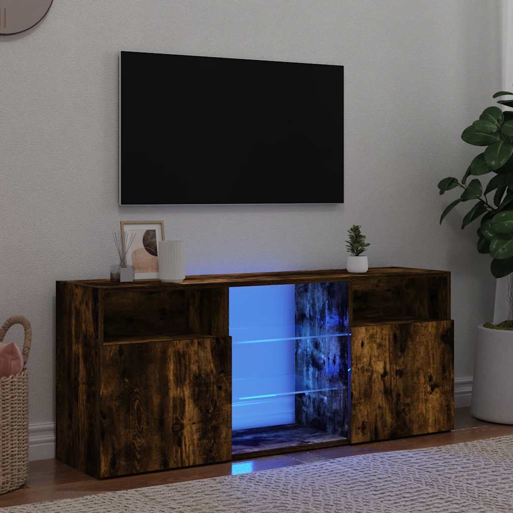 Szafka TV z oświetleniem LED, przydymiony dąb, 120x30x50 cm vidaXL