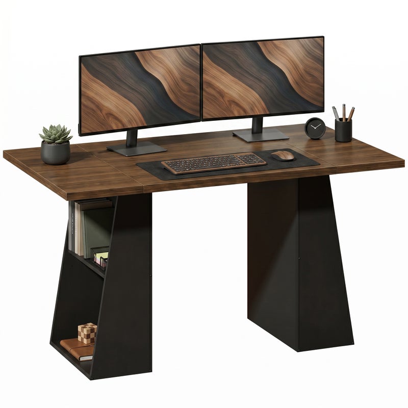 Biurko z 4 otwartymi półkami, styl industrialny, 140 cm, brązowo-czarne