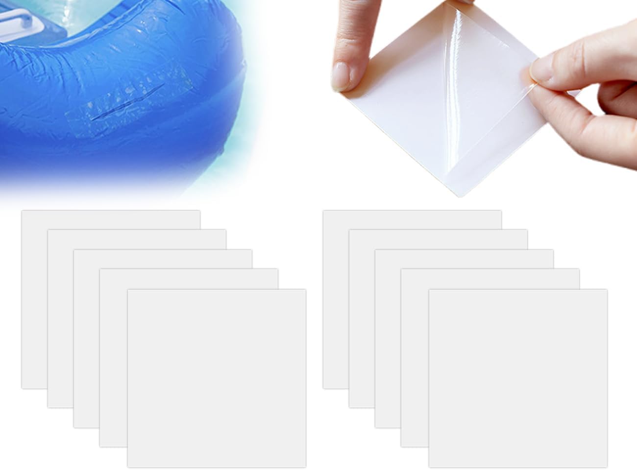 Zestaw naprawczy do basenu 10 elementów, łatki wodoodporne, samoprzylepne łatki naprawcze TPU, przezroczyste (10 * 10 cm)