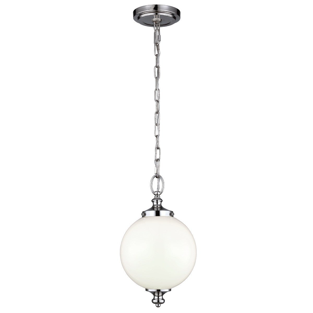 Lampa wisząca kula mała biała polerowany nikiel Parkman Feiss