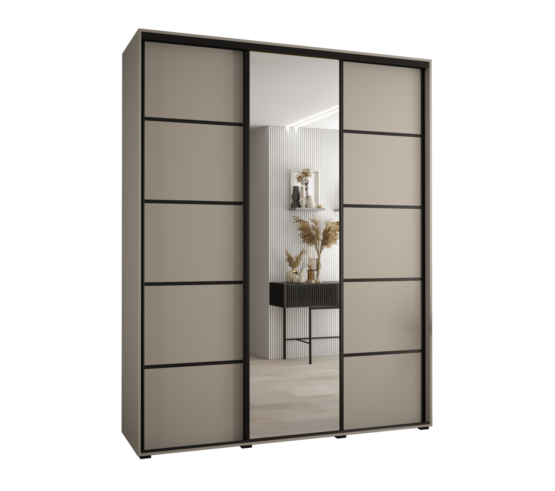 Szafa przesuwna z lustrem wysoka Dakota 5 200 x 45 x 235,2 cm kaszmir + u. czarny - Abiks Meble