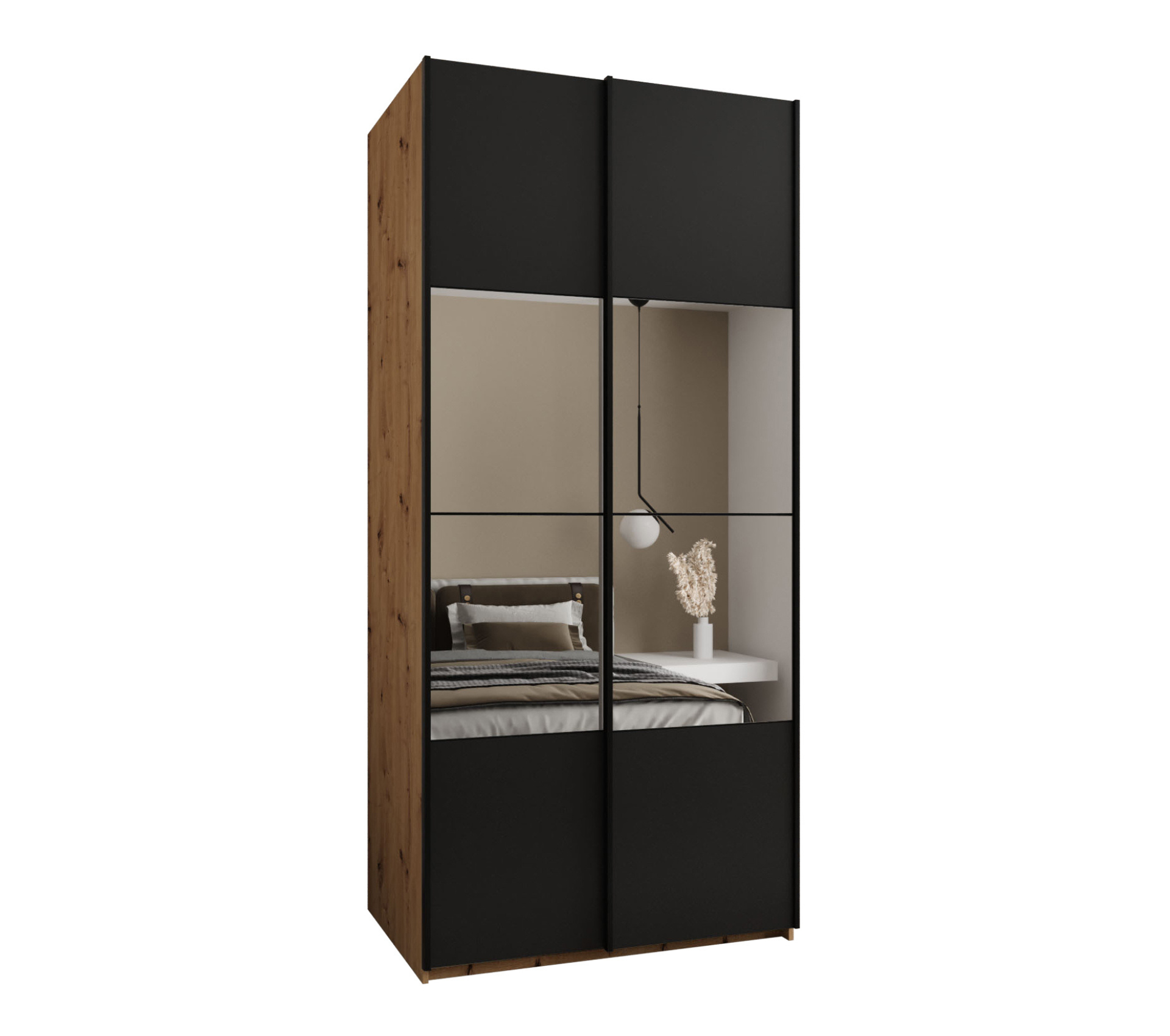 Szafa przesuwna wysoka Lux 4 120 x 64 x 245,5 cm artisan + czarny + u. czarny - Abiks Meble