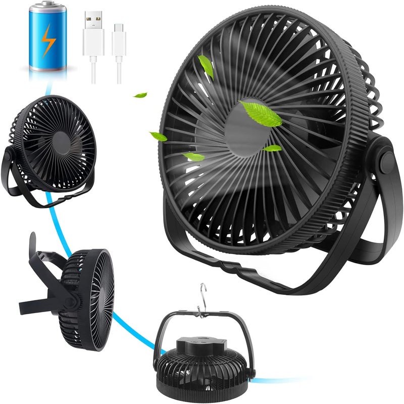 Miniaturowy, cichy wentylator USB 3 w 1 z 3 prędkościami i obrotem 360° – do sypialni, biura, na kemping i do użytku na zewnątrz