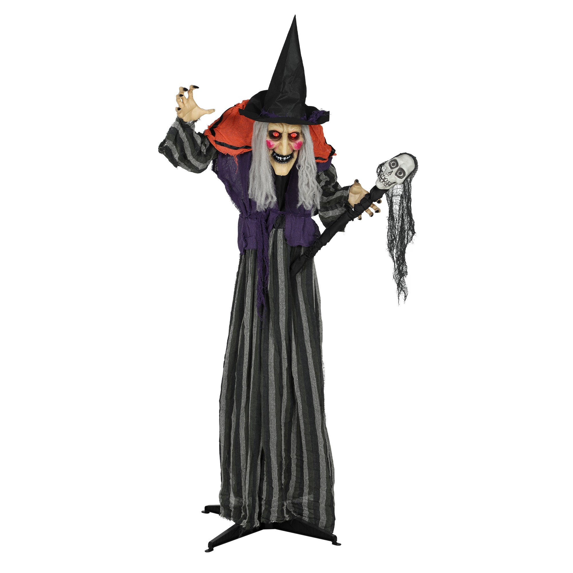 Dekoracja na Halloween o średnicy 160 cm, czarownica z oświetleniem LED, funkcją dźwięku, regulowanymi ramionami i korpusem.