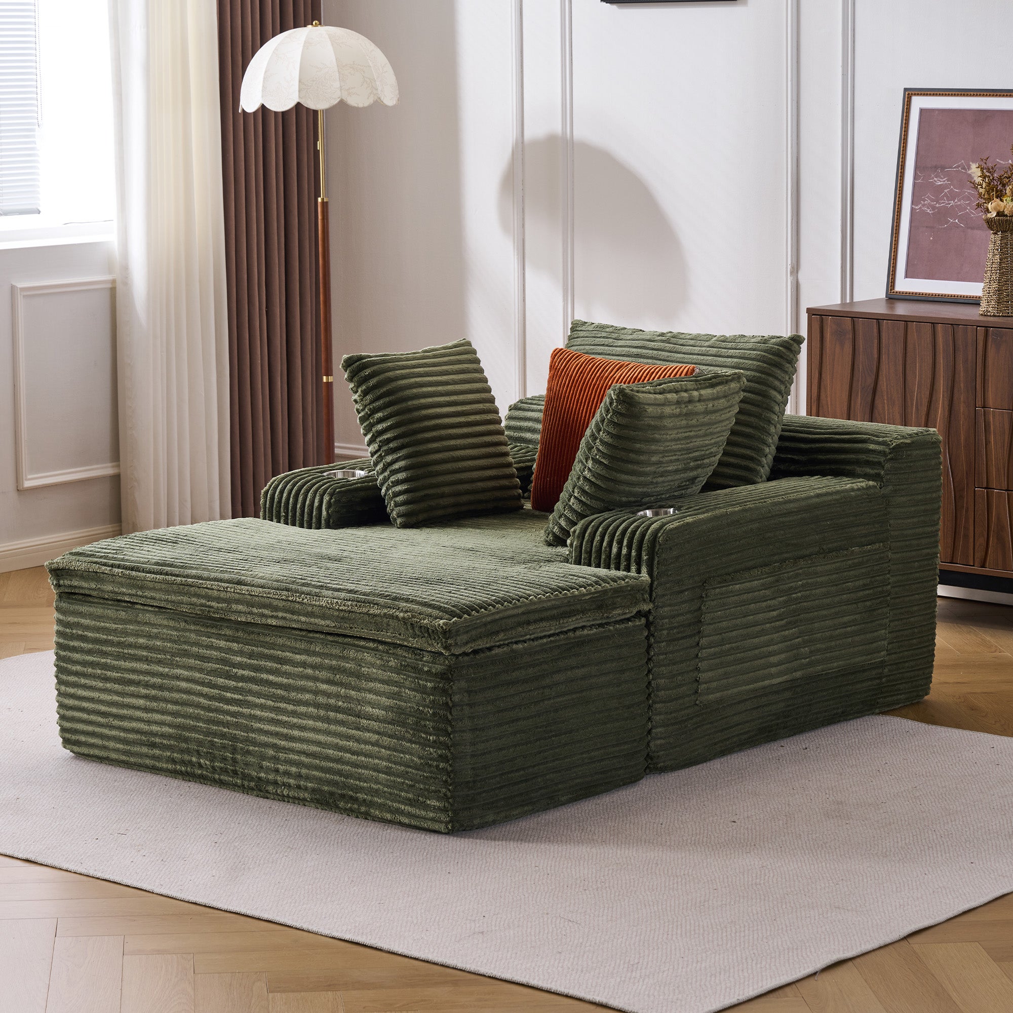 Sofa, w kolorze zielonym, do salonu, do codziennego użytkowania, funkcjonalny element wyposażenia, praktyczny wybór do domu