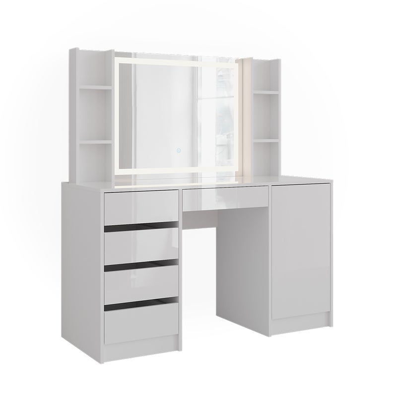 Vicco Stół toaletowy Sherry, Biały/Biały wysoki połysk, 128.2 cm z lusterkiem LED