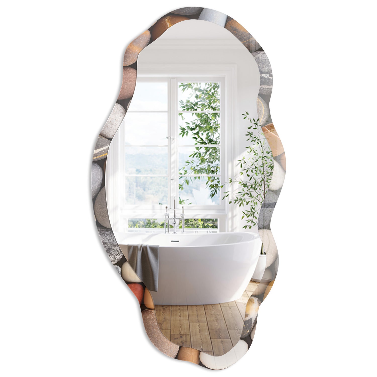 Lustro Ścienne o Nieregularnym Kształcie | Kamienie naturalne | 52x97 cm | ArtPrintCave