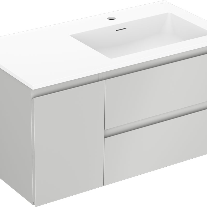 Mexen Orio szafka łazienkowa 90 cm z umywalką Otis prawą, 2S, 1D, szara mat/biała mat - 91A13-09047-3-BBFFF62-W18P01