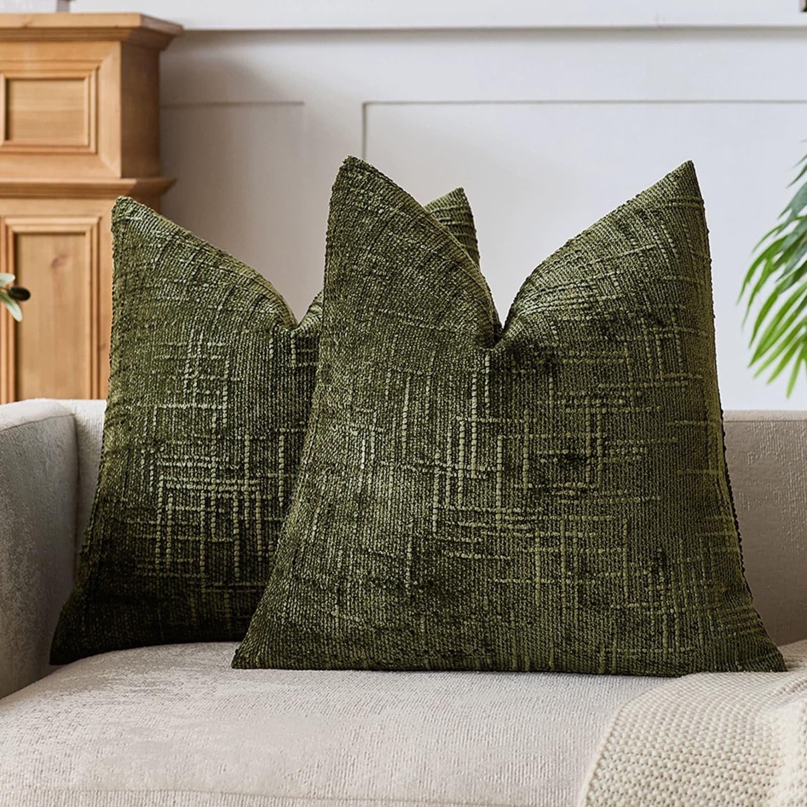 Zestaw 2 Poszewek na Poduszki z Miękkiego Aksamitnego Chenilla, Elegancki Węzeł Bambusowy, Sofa, Łóżko, Salon, Zielony Trawa, 30x50 cm