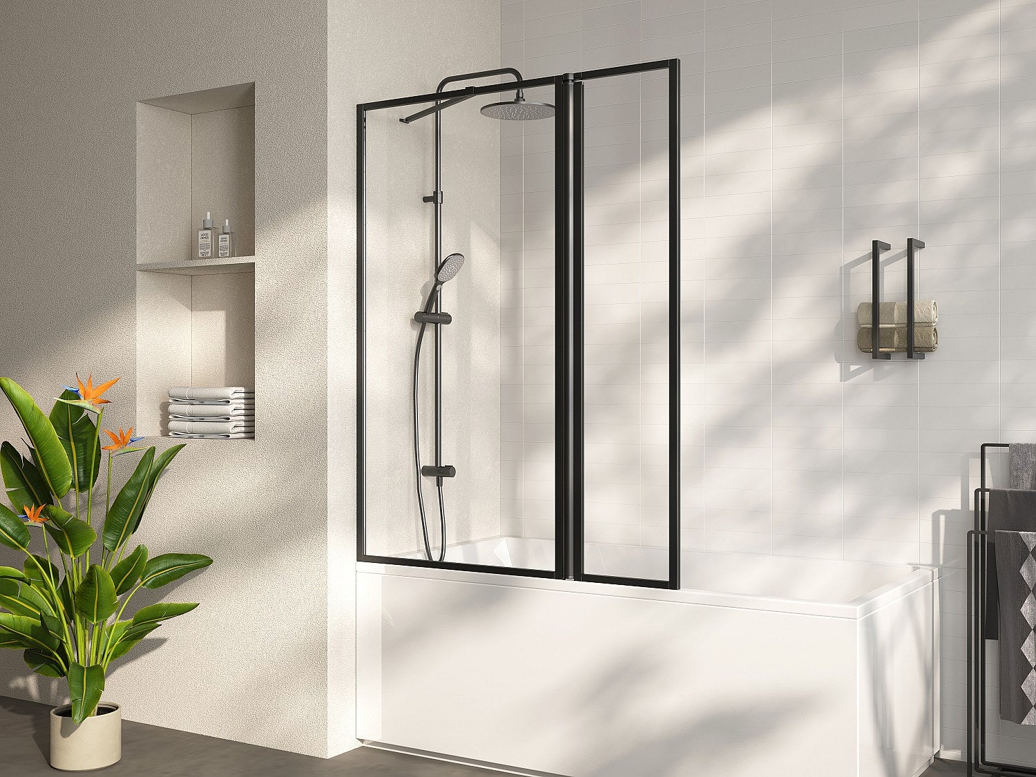 Parawan nawannowy czarny mat styl industrialny półobrotowy - 100 x 140 cm - Szkło hartowane - BRADENTON